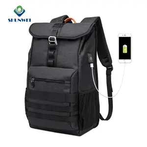 Mochila universitária de moda com porta de carregamento USB para homens, mochila esportiva de lazer para laptop em viagens