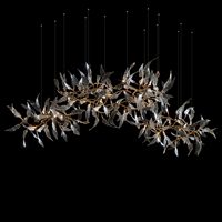 Lustre LED de style moderne, grand luminaire suspendu d'intérieur, lampe en verre artisanal en forme de feuille avec cadre en fer, télécommande, décoration de la maison