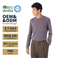 Pull d'été 2026 pour homme à col rond, toucher cachemire, gris lavande, doux, léger, tricoté, style minimaliste et discret