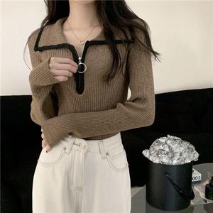 Maglione da donna con collo a revers e mezza zip, nuovo modello autunno/inverno, stile dolce e piccante, slim fit, a maniche lunghe, in maglia - Product Image 4