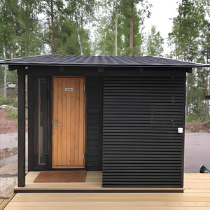 Sauna et bain à remous hybride en bois massif pour 4 à 6 personnes, moderne, pour villa, extérieur, noir, infrarouge, bain de glace, personnalisation du pont de bain - Product Image 5