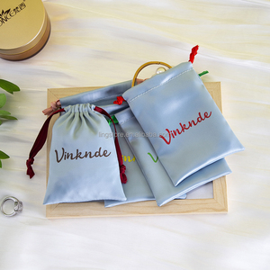 <b>Hot</b> Selling 9*12cm Blue Luxury Silk Drawstring Pouch Custom Ribbon with New Design for Jewelry Storage Dust Bag Fabric - Product Image 6