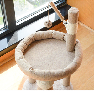 Pohon kucing kustom pabrik tempat tidur kucing kayu berkelanjutan terintegrasi dengan garuk Sisal dan rangka panjat Tanpa Remah tempat tidur kucing - Product Image 3