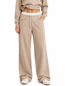Pantaloni Larghi da Donna a Vita Media, Vestibilità Comoda, Lunghezza Intera, Stile Casual, in Cotone Traspirante con Tasche, Ideali per l'Autunno - Product Image 3