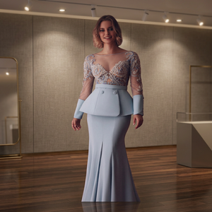 Blazer Peplum Transparent de Luxe Haute Qualité pour l'Été, Jupe Longue Décontractée Coupe Sirène pour Femme, Confortable et Imperméable avec Perles Artisanales - Product Image 3