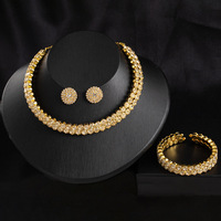 Parure de bijoux africains en strass couleur or pour mariée, collier ras-du-cou, boucles d'oreilles et bracelet, accessoires de mariage pour femme