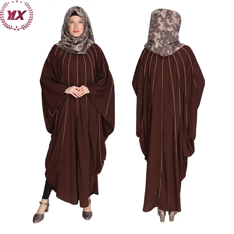 Bán Hot Dubai thời trang rộng áo choàng Thổ Nhĩ Kỳ Pakistan khiêm tốn abaya cho phụ nữ hồi giáo irani Sassy panelled thêu Nâu kaftan