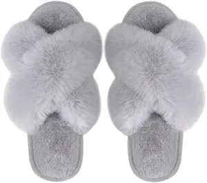 Correas cruzadas de felpa supersuaves para mujer, zapatillas de Interior para el hogar con cojín de espuma viscoelástica, gran oferta