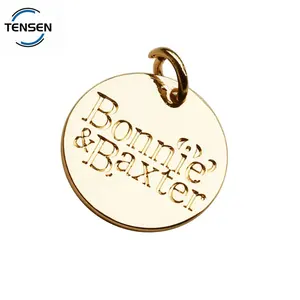 Bracelet en or personnalisé étiquettes rondes logos gravé lettre pendentif à breloque en métal pour la fabrication de bijoux