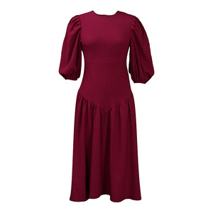 Nuovi abiti a pieghe con maniche a mezza sbuffo alla moda moda donna Plus Size elegante abito Midi arricciato Casual - Product Image 5