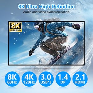 Justlink DP <span class=keywords><strong>HDMI</strong></span> สวิตช์ DP1.4 USB3.0 2x3 KVM สวิตช์<span class=keywords><strong>8K</strong></span> 60Hz 4K <span class=keywords><strong>120Hz</strong></span> HDR USB3.0เหล็กคู่ <span class=keywords><strong>HDMI</strong></span> One DP สวิตช์วิดีโอ - Product Image 4