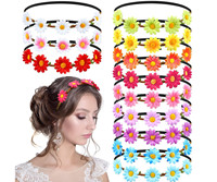 Bandeaux à fleurs multicolores personnalisés pour femmes Couronne de fleurs florales Hippie avec bandeau élastique réglable Accessoires pour cheveux
