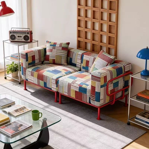 Canapé moderne Longstar, ensemble de canapés en tissu patchwork vibrant, style bohème tendance avec ottoman pour salon - Product Image 1