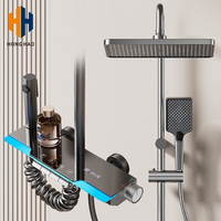 Ensemble de Douche Intelligent avec Affichage Numérique Brossé, Clavier Piano, Jets Pluie et Chute d'Eau, Mitigeur Eau Chaude et Froide