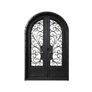 Puertas de Acero Arqueadas de Lujo Personalizadas <span class=keywords><strong>2023</strong></span>, Diseño de Puerta de Hierro Forjado Chino con Vidrio Artesanal para Villa - Product Image 1