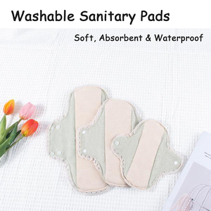 Serviettes hygiéniques réutilisables écologiques en coton avec ailettes, bordure en dentelle, plusieurs tailles SML, <span class=keywords><strong>couche</strong></span> supérieure en maille, extérieur imperméable pour femmes - Product Image 5