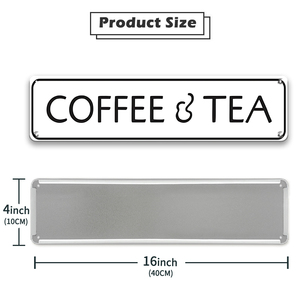 Panneau métallique long simple avec bordure blanche <span class=keywords><strong>et</strong></span> noire, texte café <span class=keywords><strong>et</strong></span> thé, décoration murale pour cuisine <span class=keywords><strong>et</strong></span> café - Product Image 2