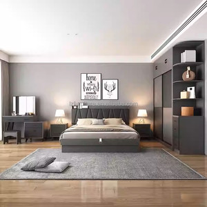 Muebles de Dormitorio Personalizables OEM, Conjuntos Completos de Habitación Económicos con Cama de Madera, Mesita de Noche, Armario y Tocador para Apartamentos - Product Image 1