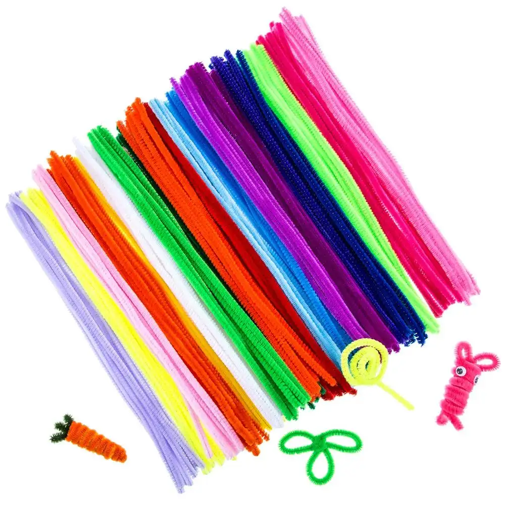 Creative decorations 6mm x 12Inch bulk diy art crafting fluffy neon fuzzy stick chenille stems pipe cleaners