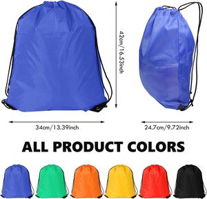 Sac à dos en polyester uni avec logo, sac de voyage et de rangement en chanvre pour hommes et femmes, sac à cordon de serrage, vente en gros - Product Image 4