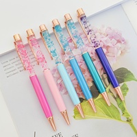 Stylo à bille en métal avec 18 petites fleurs séchées, pour logo, créatif, DIY, à effet flottant, vente en gros d'usine