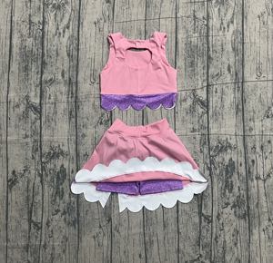 GSD3319 Custom Baby <b>Girl</b> pink solid purple pattern bows skirt Dresses Worsted Athletic Print Skirt <b>Set</b> for Kids Wholesale - Product Image 2