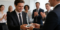 Trophée élégant en acrylique écologique imprimé UV, design double-courbé découpé avec précision, gravable au laser pour récompenses d'entreprise et employés