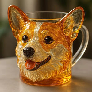 Nouveau produit Verre à boire 3D avec visage de chien <span class=keywords><strong>Corgi</strong></span> Verre à boire 3D avec visage de chien Tasse en verre - Product Image 1