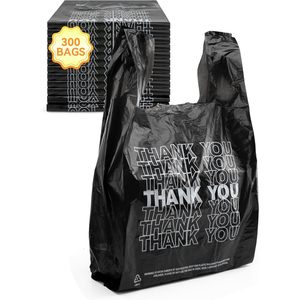 Thank You Plastic <b>Bags</b> Letter Pattern 12x6x22 Black T-Shirt Grocery <b>Bags</b> <b>long</b> Handles for Shopping - Product Image 1