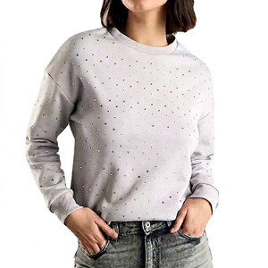 Sudadera Casual con Pedrería para Mujer, Invierno y Otoño, Tejida, Transpirable, Antiarrugas, Cuello Redondo, Detalles Brillantes, a la Moda - Product Image 1