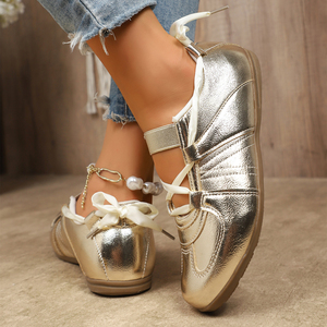 Bairuilun – Baskets plates de luxe pour <span class=keywords><strong>femme</strong></span> avec rubans dorés, chaussures décontractées roses en satin pour la marche - Product Image 4