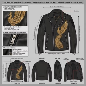 Chaqueta de cuero genuino de vaca de primera calidad Phoenix para hombre, estilo motero, con bordado liso, costuras planas, artesanal, para moto - Product Image 2