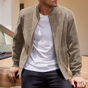 Giacca in Velluto Scamosciato da Uomo Taglie Forti, Collo Alto, Zip Intera, Casual Sportiva, Leggera per Esterni - Product Image 4