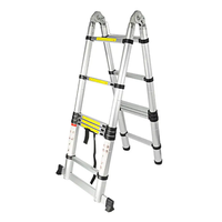 Échelle télescopique double moderne 2x6 marches 1,9+1,9m en aluminium, conforme à la norme EN 131, pliable et portable pour escalier extérieur