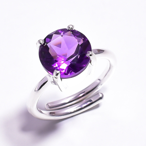 Anillo de Plata de Ley 925 Vintage de estilo étnico, plateado con piedras preciosas de amatista Natural, regalo de fiesta de boda ajustable perfecto - Product Image 1