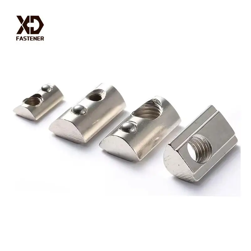 XD Manufacturer 4040 Series M8 T Slot Half Round Nuts Roll-in Spring Ball Loaded Elastic Nuts