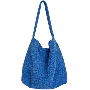 Bolso Tote de Lana Estilo Coreano para Mujer, Color Azul Klein, Felpa de Poliéster, Gran Capacidad, Bolso de Hombro para Uso Diario, Invierno 2025 - Product Image 5