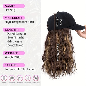 Parrucca Sintetica Nera Lunga Ondulata con Extension e Cappello da Baseball Regolabile per Donne - Product Image 4