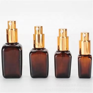 2022 New Multiple Caps Available <b>Empty</b> 50ml Square Amber Glass Pump Sprayer Perfume <b>Spray</b> <b>Bottle</b> with Screen Printing Gold Top - Product Image 3