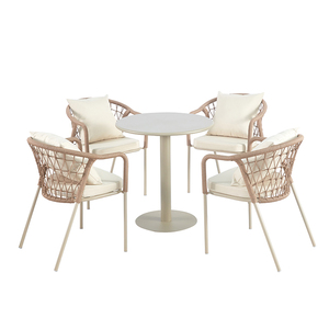 Ensemble <span class=keywords><strong>de</strong></span> salle à manger Patio Cafe 5 pièces, meubles <span class=keywords><strong>de</strong></span> <span class=keywords><strong>jardin</strong></span>, restaurant, café, table ronde en corde et 4 chaises pour l'extérieur - Product Image 4