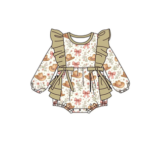 Vestido Tipo Romper para Bebés y Niñas Pequeñas, Estampado Floral, Manga Corta, Línea A, Largo hasta la Rodilla, Estilo Lindo para Primavera y Otoño, Venta al Por Mayor - Product Image 4