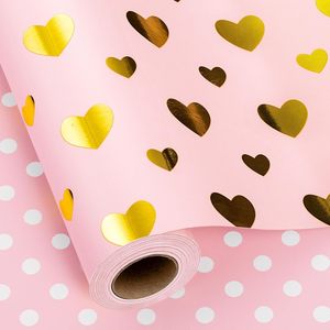 Rollo de Papel de Regalo con Corazones en Oro Rosa, 46.8 Pies Cuadrados, Reversible, para Bodas, Aniversarios, Manualidades y Empaque - Product Image 1
