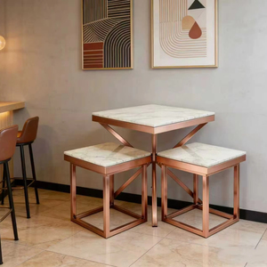 Set da Pranzo <span class=keywords><strong>in</strong></span> Offerta: Tavolo Quadrato <span class=keywords><strong>in</strong></span> Legno con Struttura <span class=keywords><strong>in</strong></span> Metallo e 3 Sedie - Product Image 1