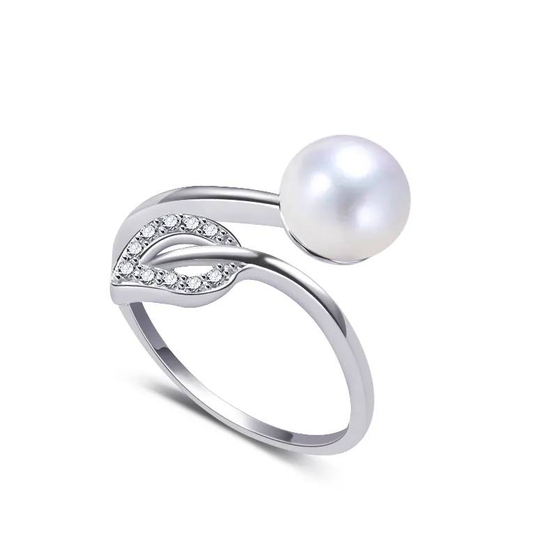 Chapado en platino joyería para mujer anillos con perla Natural anillo de perlas