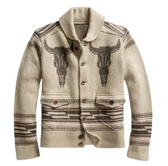 2023 New Men's Jacquard Knitted Coat Long Sleeve Polo Cardigan Sweater Men's