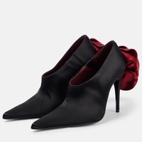 Bottes mi-mollet pour femme, à talon aiguille, bout pointu, avec fermeture éclair latérale, en satin rouge à motif floral uni, semelle extérieure en caoutchouc, rehaussant la taille
