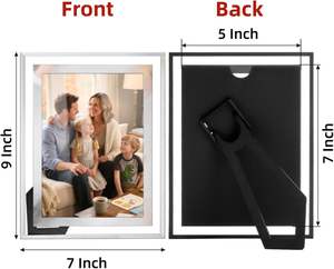 Cadre photo 5x7 pouces, porte-photo argenté, miroir en verre avec bordure en cristal scintillant pour bureau, table - Product Image 2