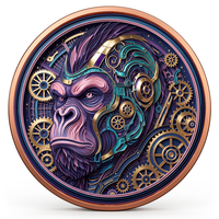 Pièce de monnaie 1 oz en cuivre pur 999, motif Gorille Cybernetique, 3D en relief, couleur UV, finition anti-ternissement, Art Primate Méca Futuriste