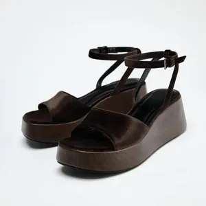 Sandales compensées rétro en velours pour <span class=keywords><strong>femme</strong></span>, à bout ouvert et bride cheville, confortables pour la plage, les vacances et les soirées - Product Image 1