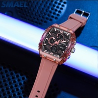 Jam Tangan Pria SMAEL 8109 Desain Sport Fashion Logo Kustom Persegi Analog Quartz Kaca Akrilik Jarum Bercahaya Alarm Tahan Air 50 Bar